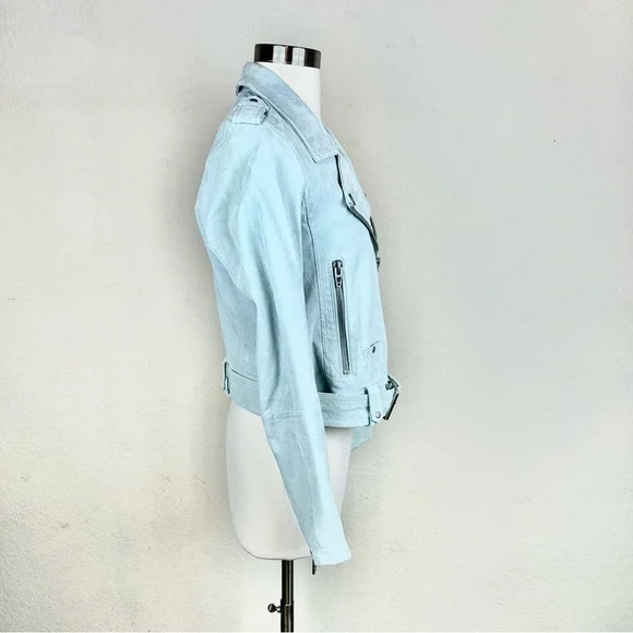 Blank NYC Moto Suede Light Blue Buckle & Zipper Jacket - Picture 4 of 8